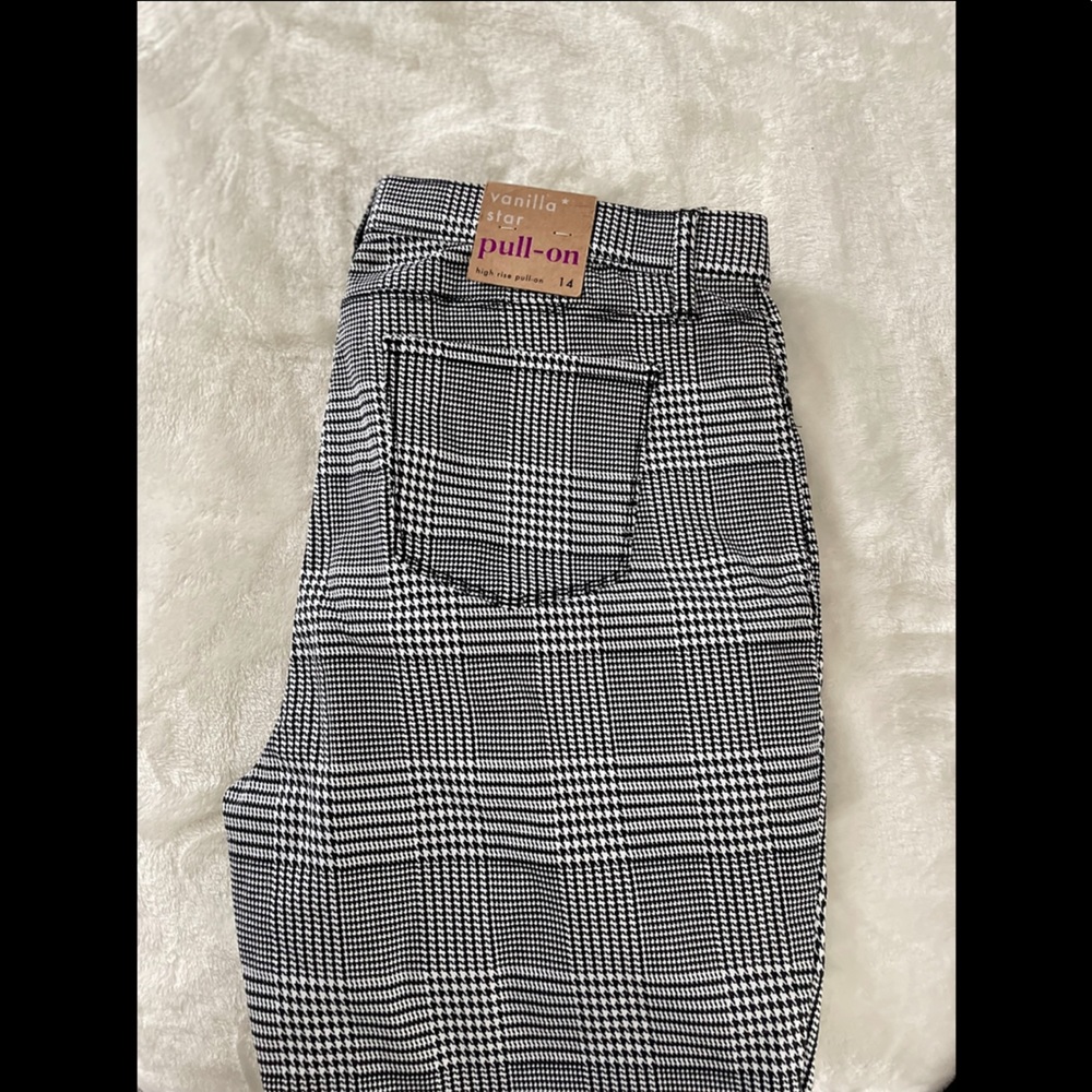 Plaid Black & White Casual Dress Pants